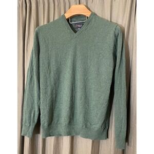Wallin & Bros. Men's Green V-Neck Cotton Cashmere Blend Sweater Large